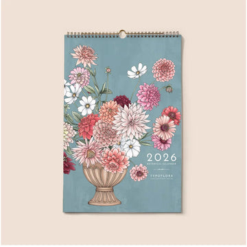 Floral design calendar for 2026 on a beige background.