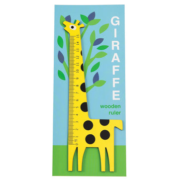 A yellow ruler with brown spots shaped like a giraffe.