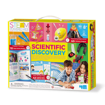 Scientific Discovery kit packaging with colorful design and images of children and science experiments.