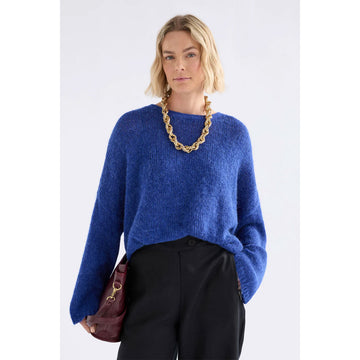 Blue sweater on a white background.
