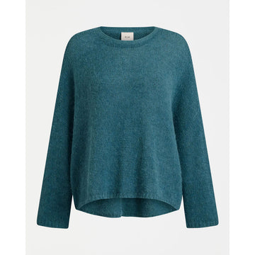 Teal sweater on a white background.