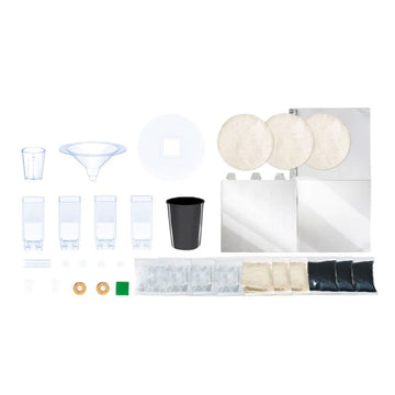 Box of Clean Water Science kit with water filtration system illustration on a white background.