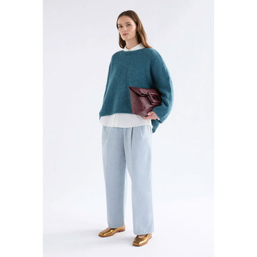 Teal sweater on a white background.