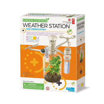 Box of a Green Science Weather Station mini observatory on a white background.