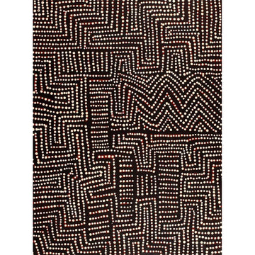 A rectangle painting featuring a pattern made from white dots on a black background.