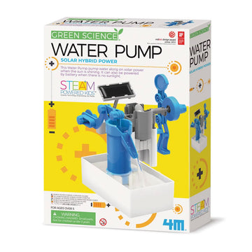 Box of a Green Science Water Pump toy with solar hybrid power feature on a white background.