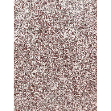 A painting by Patricia Nakamarra Oldfield featuring brown dots on a light brown background.