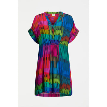 Colorful patterned dress on a white background.