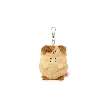 Plush keychain of a puppy character with brown hair on a white background