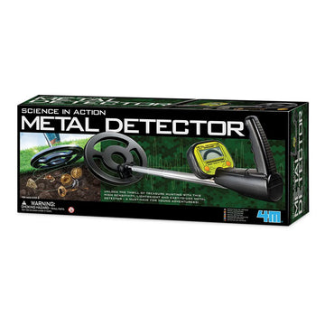 Box of a metal detector toy with images and text on a white background.