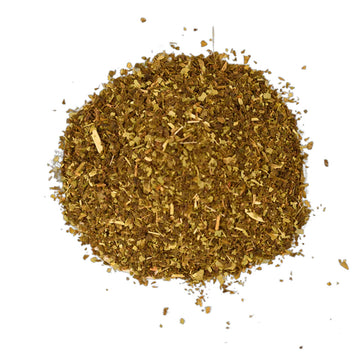 An apricot box with green writing and seeds and leaves in the bottom corner.