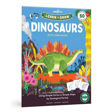 A box titled 'Learn to Draw Dinosaurs' with an illustrations of a stegosaurus surrounded by plants.