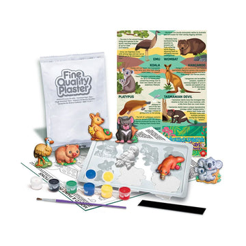 Box of Mould & Paint Australian Animals craft kit with colorful illustrations of Australian animals.