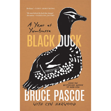 'Black Duck' book cover featuring a painting of a black and white duck on a brown background.