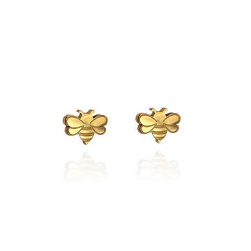 A pair of bee shaped gold stud earrings.