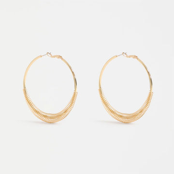 A pair of gold hoop earrings.