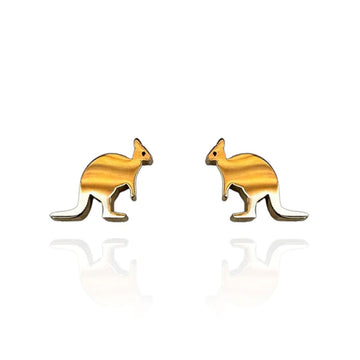 A pair of kangaroo shaped gold stud earrings.