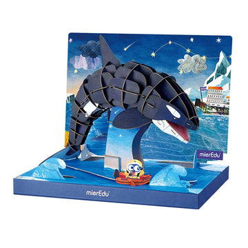 Box of eco 3D puzzle orca with branding and product details on a white background.