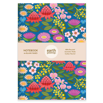 Notebook with floral design on the cover, featuring the brand 'earth greetings'.