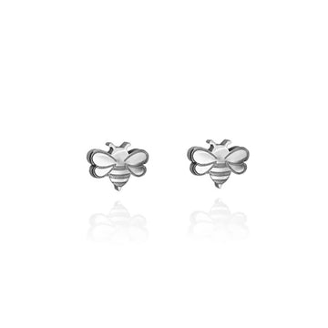 A pair of bee shaped stud earrings in silver.