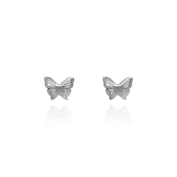 A pair of butterfly shaped stud earrings in silver.