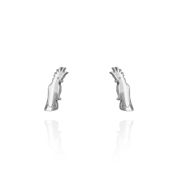A pair of cockatoo shaped stud earrings in silver.