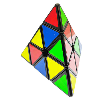 A triangle shaped puzzle inside cardboard packaging with the heading 'Triminx Twist Solve'.