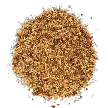 An image of a green tea box with white writing and a rosmary sprig and loose tea in the bottom right hand corner.