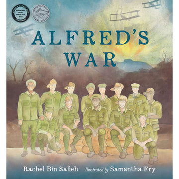Book cover of 'Alfred's War' featuring illustrations of soldiers posing for a photo.