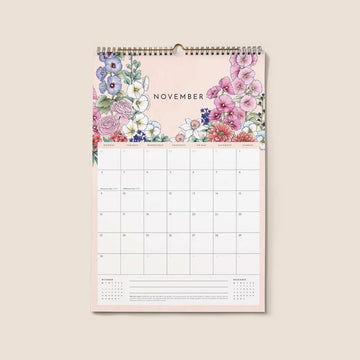 Floral design calendar for 2026 on a light green background.
