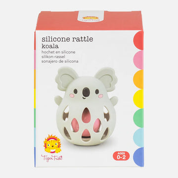 A white box titled 'silicone rattle koala' with a photo of a koala shaped rattle inside.