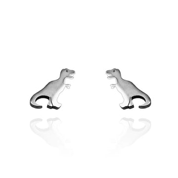 A pair of t rex shaped stud earrings in silver.