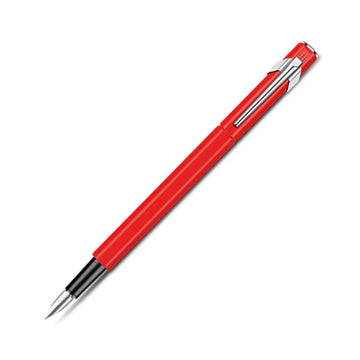 A fountain pen with a red exterior.