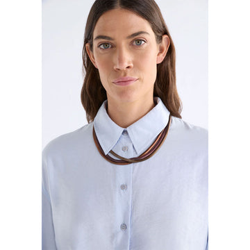 Necklace with two-tone design on a white background.