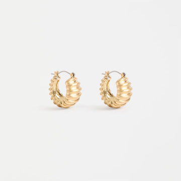 Gold hoop earrings on a white background