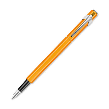A fountain pen with an orange exterior.