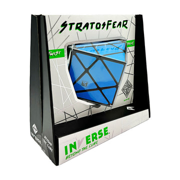 A triangular shaped puzzle inside packaging titled 'Stratosfear Twist Solve'.
