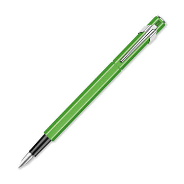 A fountain pen with a green exterior.
