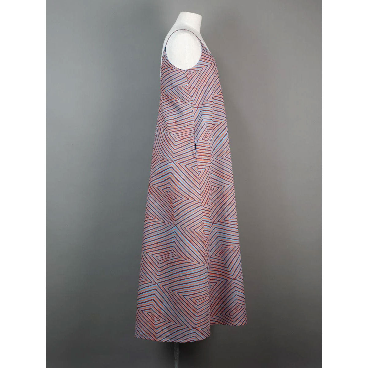knee length dresses for ladies Anita Dress Papa Tjukurrpa Blend on Blue Cotton/linen Blend