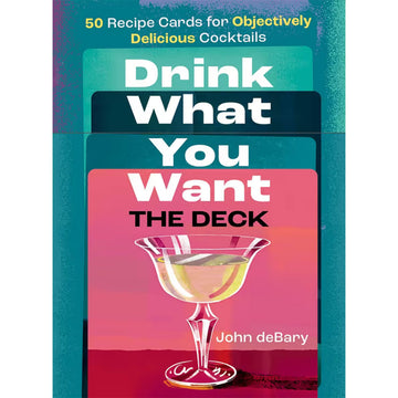 'Drink What You Want The Deck' cover featuring an illustration of an alcoholic drink on a coloured background.