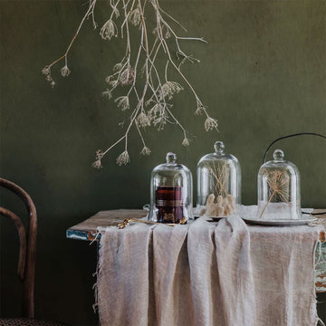 Clear glass dome designed to sit over a candle on a white background.