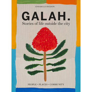 'Galah' book cover featuring an illustration of a red flower with green leaves and a coloured border.