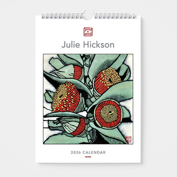 2026 calendar with artwork by Julie Hickson with floral design on a white background.