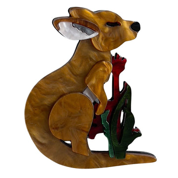 A resin brooch shaped like a kangaroo.