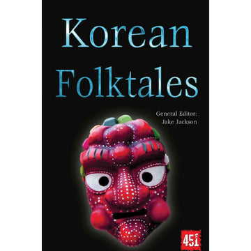 Book cover of 'Korean Folktales' with a red and white mask on a black background.
