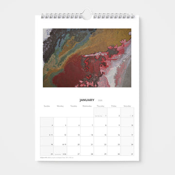 2026 calendar with artwork by Konstantina on a white background.
