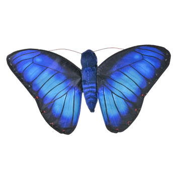 A butterfly shaped soft toy in blue.