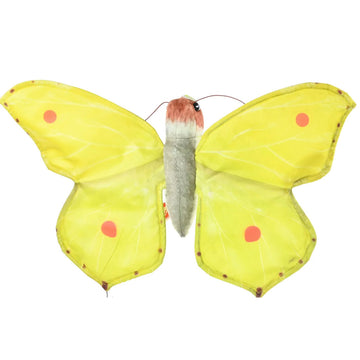 A butterfly shaped soft toy in yellow.