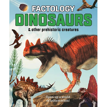 'Factology Dinosaurs' book cover featuring an illustration of different dinosaurs.