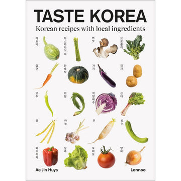 Book cover of 'Taste Korea' with images of vegetables and Korean text.